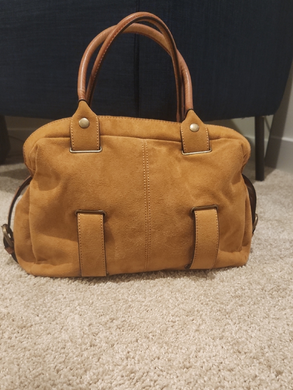 Soft Suede Satchel Handbag in Tan